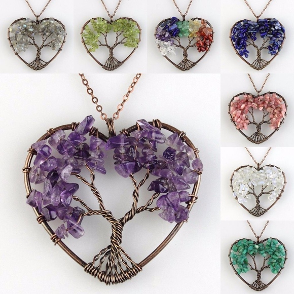 Jewelry - 'Living Tree' Natural Gemstone Heart Pendant Necklace